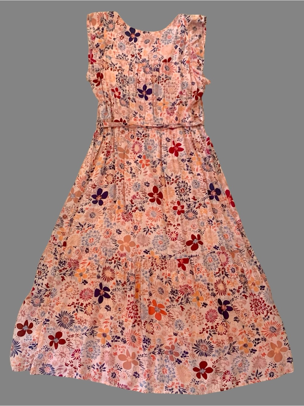 Sonoma Pink Floral Sleeveless Goods For Life Tie-Waist Maxi Dress Size Large - Picture 4 of 4